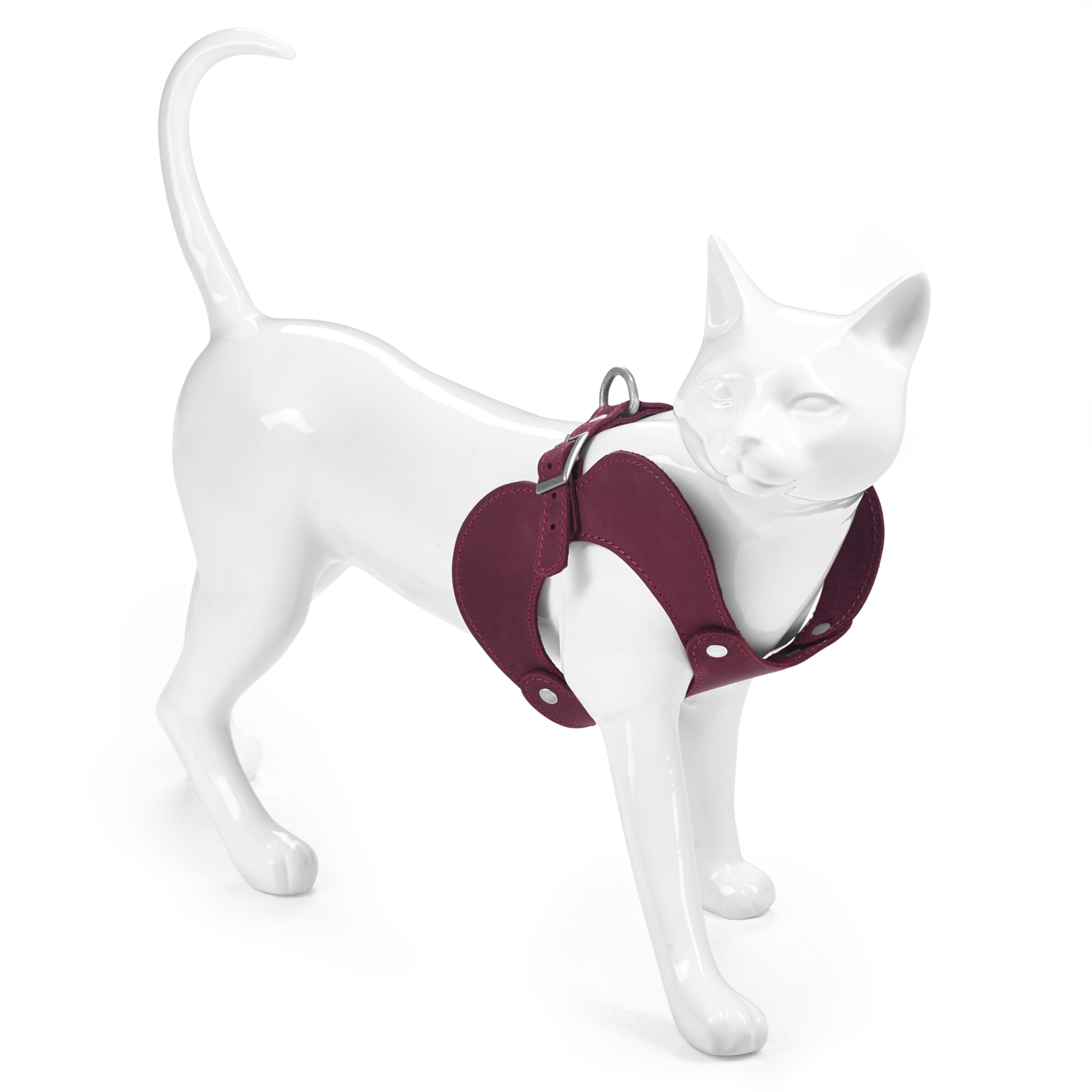 Simple Engraved Leather Cat Harness