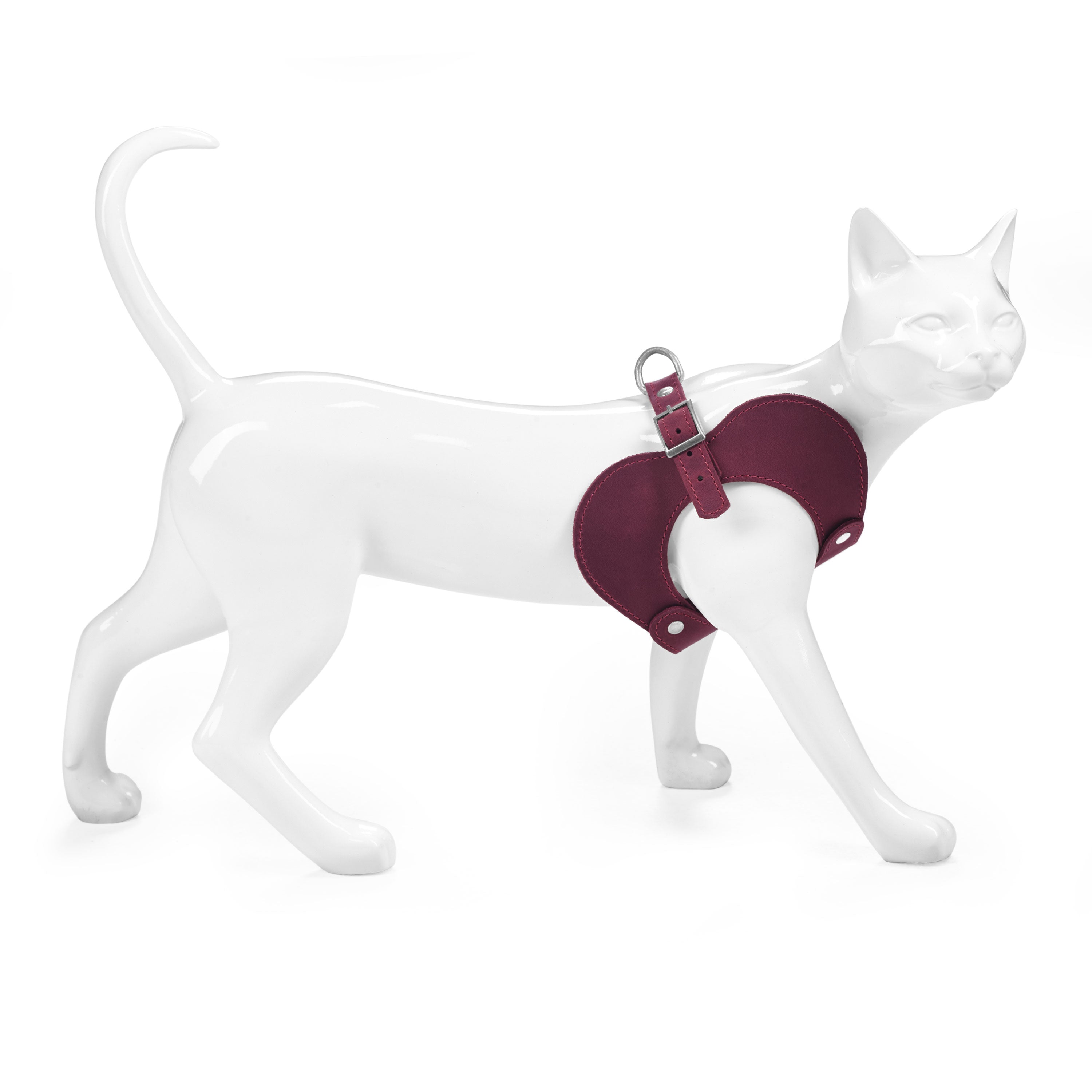 Simple Engraved Leather Cat Harness