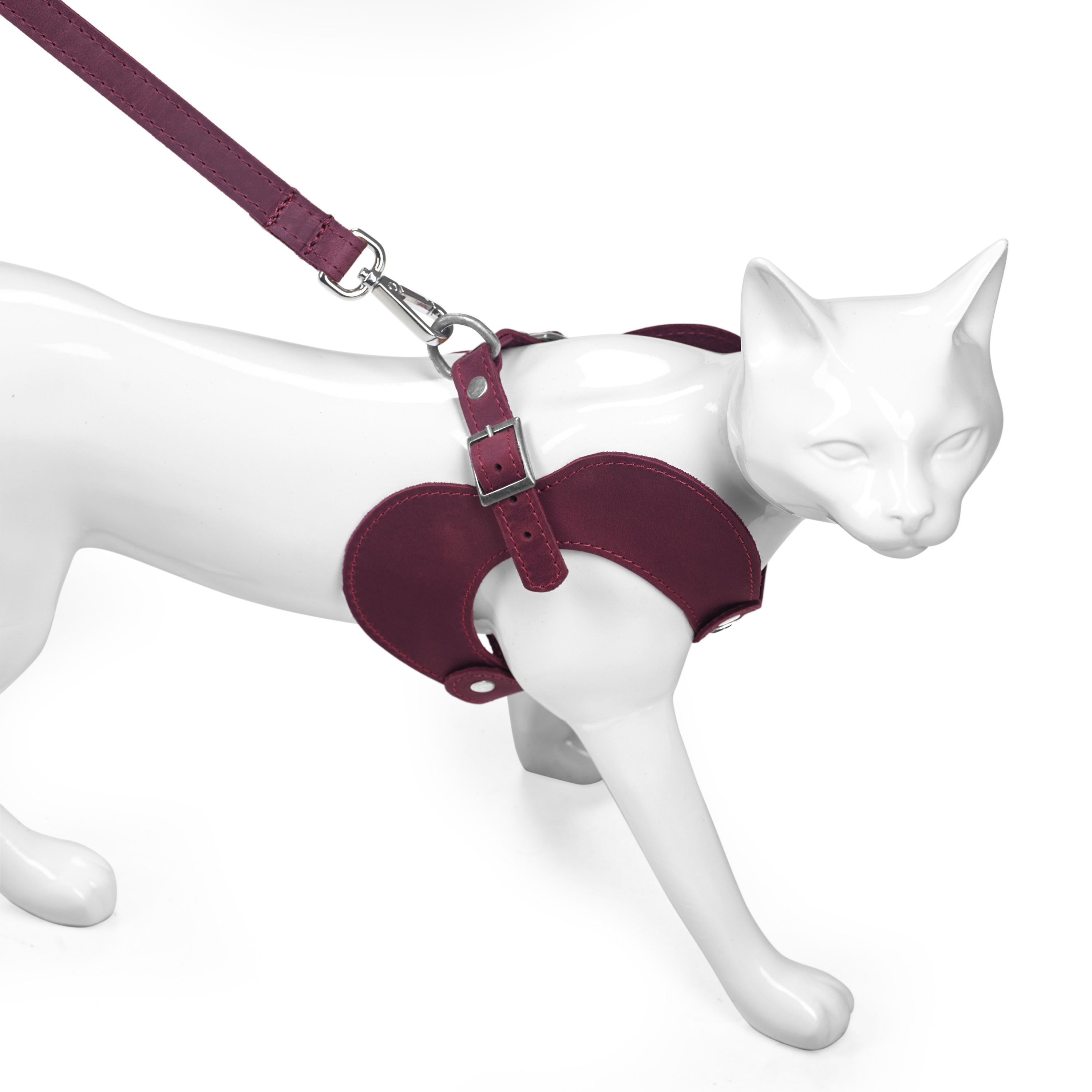 Simple Engraved Leather Cat Harness